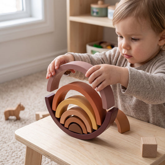 Little Manta Wooden Rainbow Stacking Arch Blocks