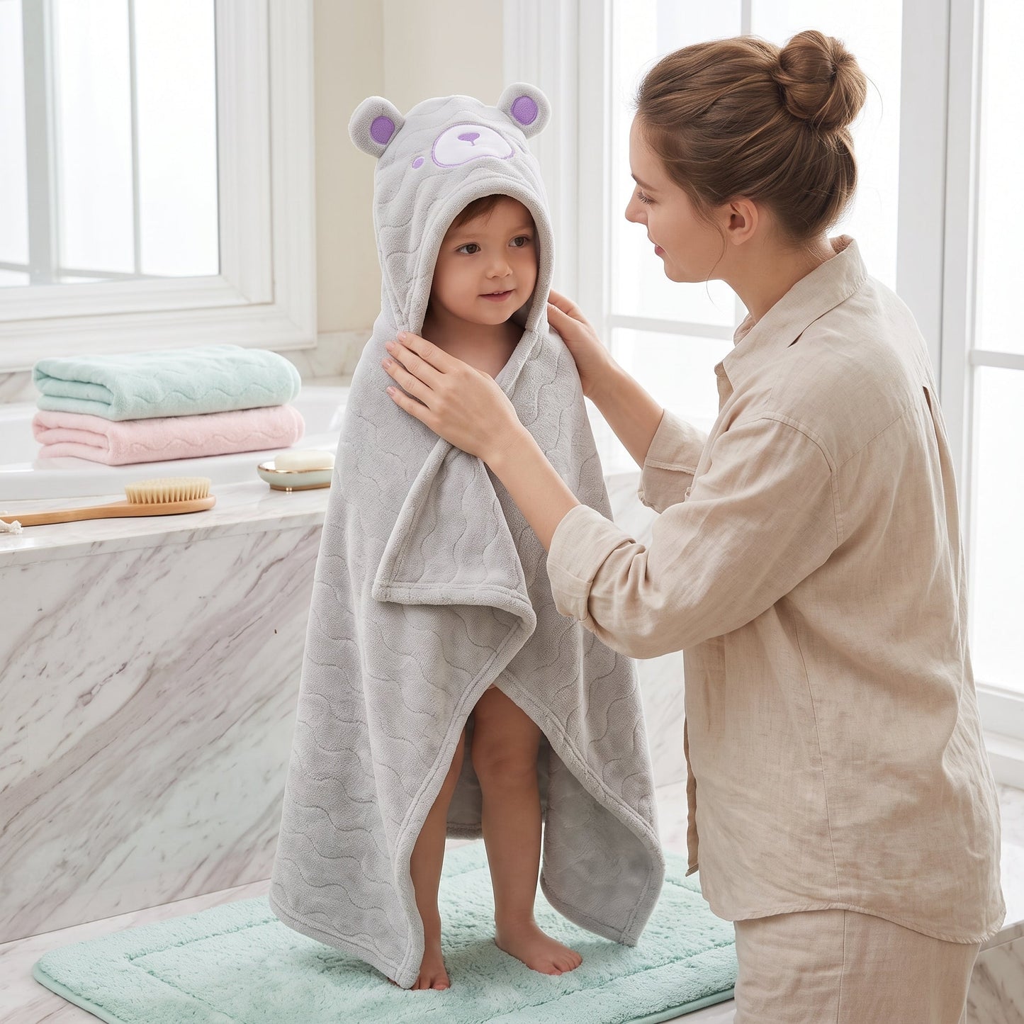 Little Manta Baby Kids Hooded Bathrobe