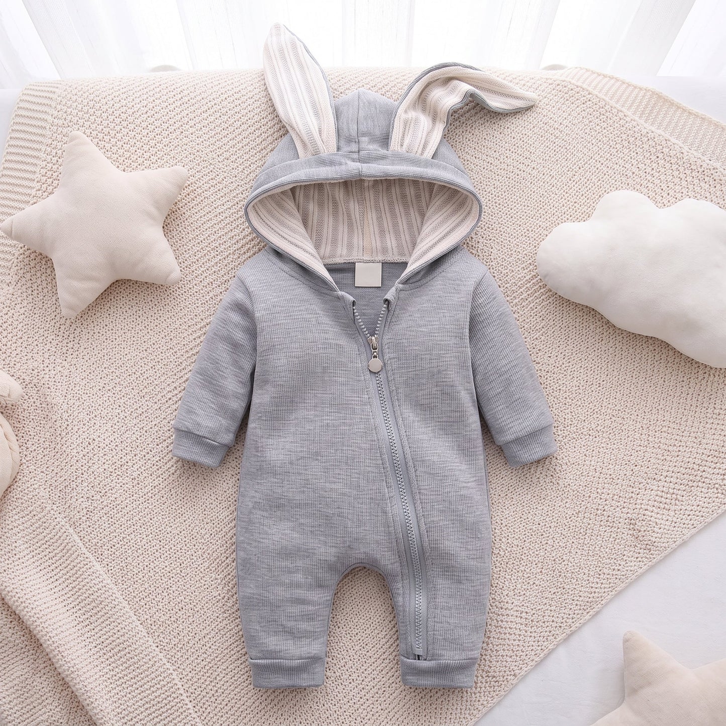 Little Manta Bunny Hooded Baby Romper