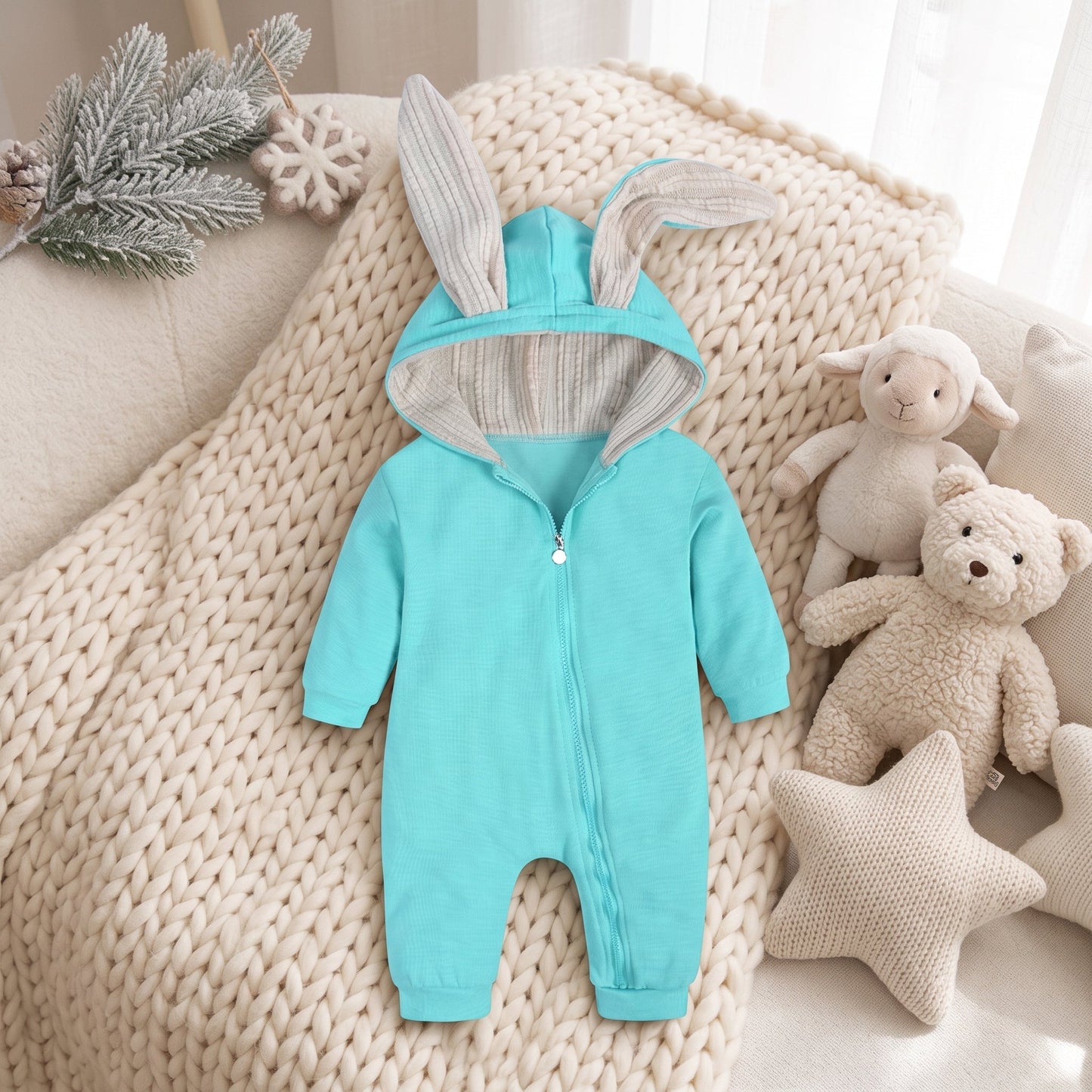Little Manta Bunny Hooded Baby Romper