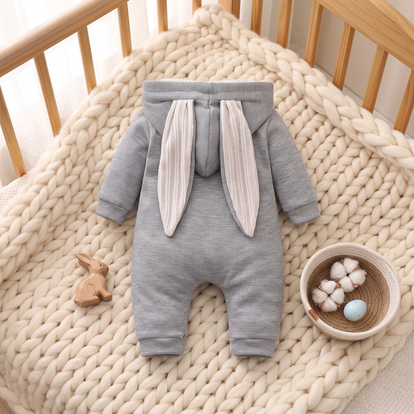 Little Manta Bunny Hooded Baby Romper