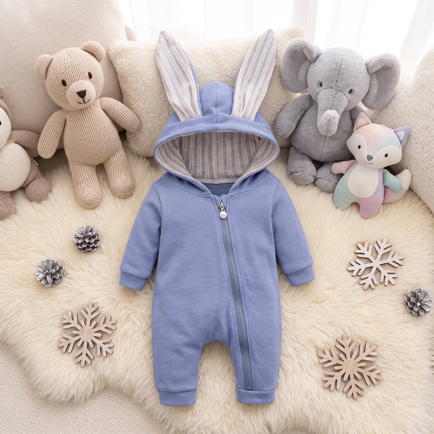 Little Manta Bunny Hooded Baby Romper