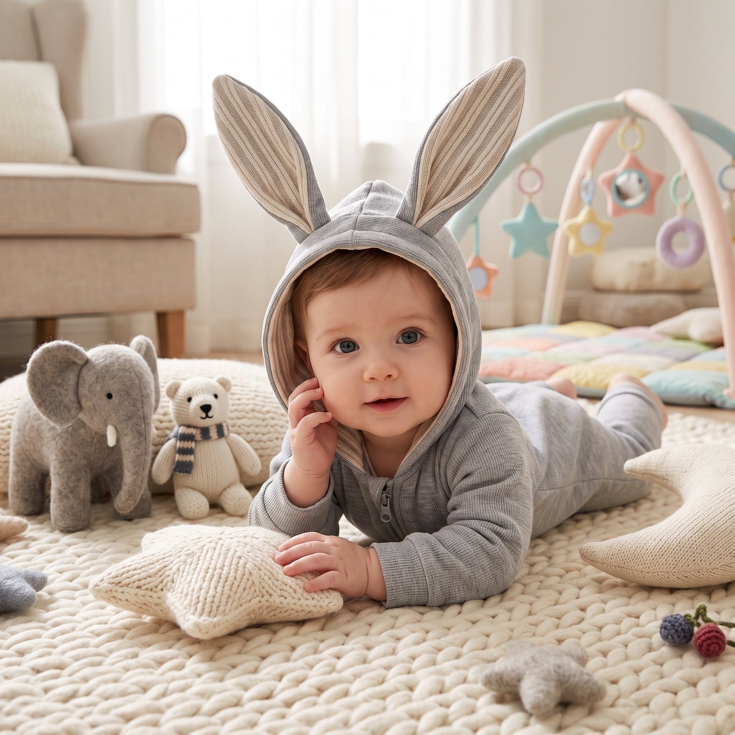Little Manta Bunny Hooded Baby Romper
