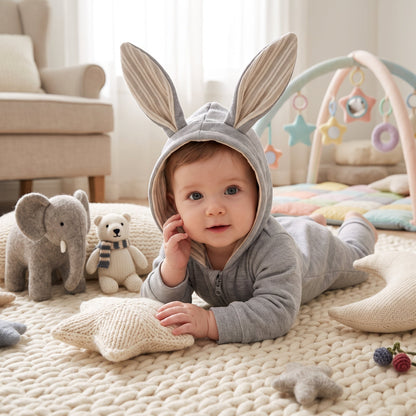 Little Manta Bunny Hooded Baby Romper