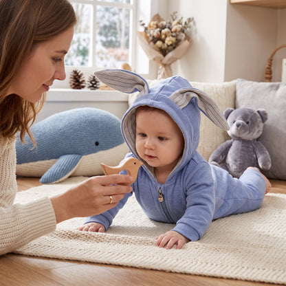 Little Manta Bunny Hooded Baby Romper