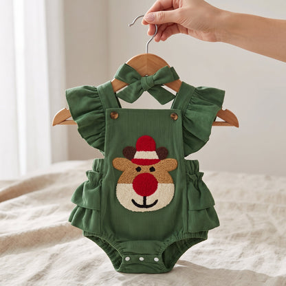 Little Manta Reindeer Ruffle Romper