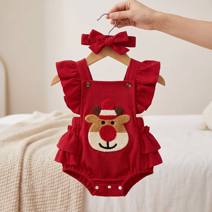 Little Manta Reindeer Ruffle Romper