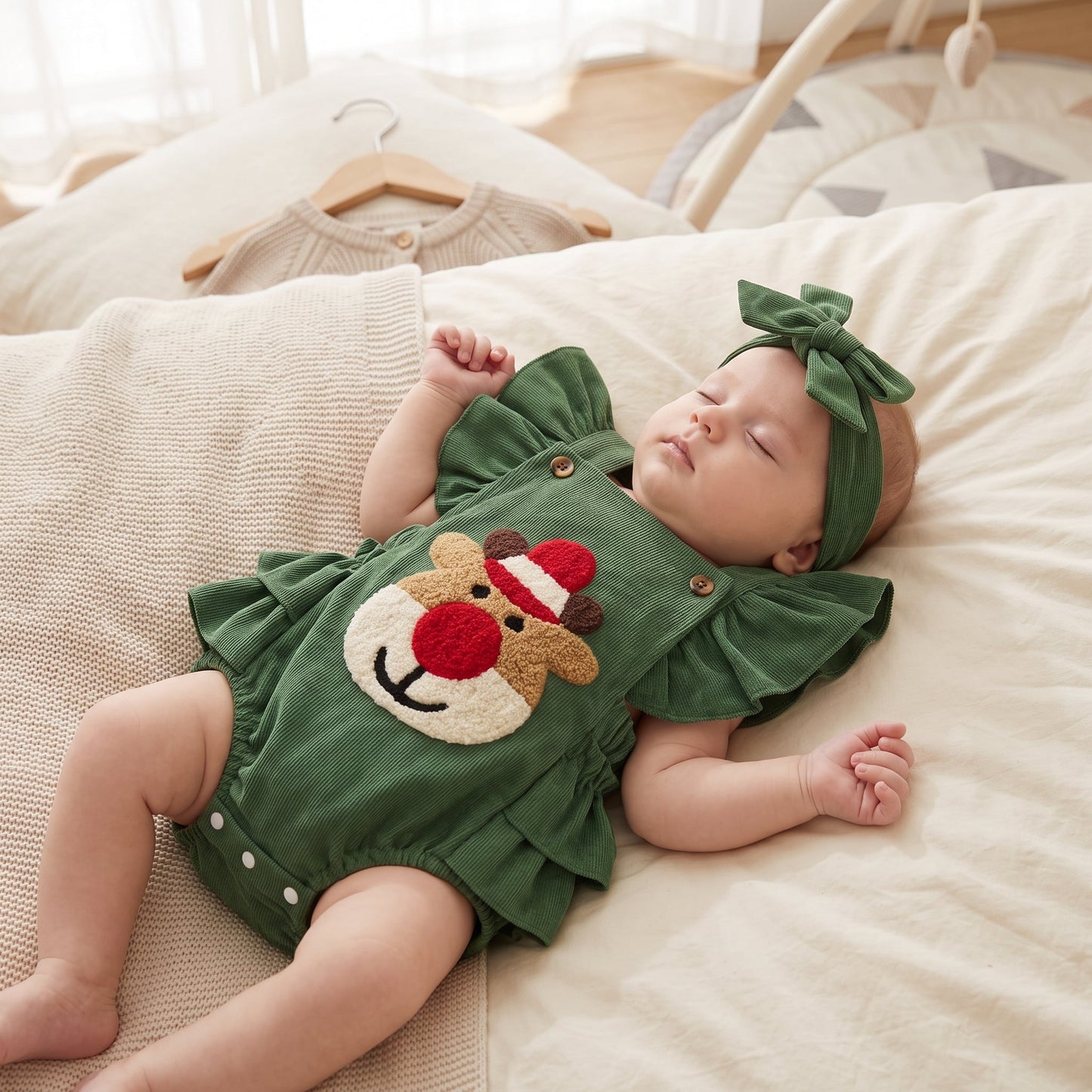 Little Manta Reindeer Ruffle Romper