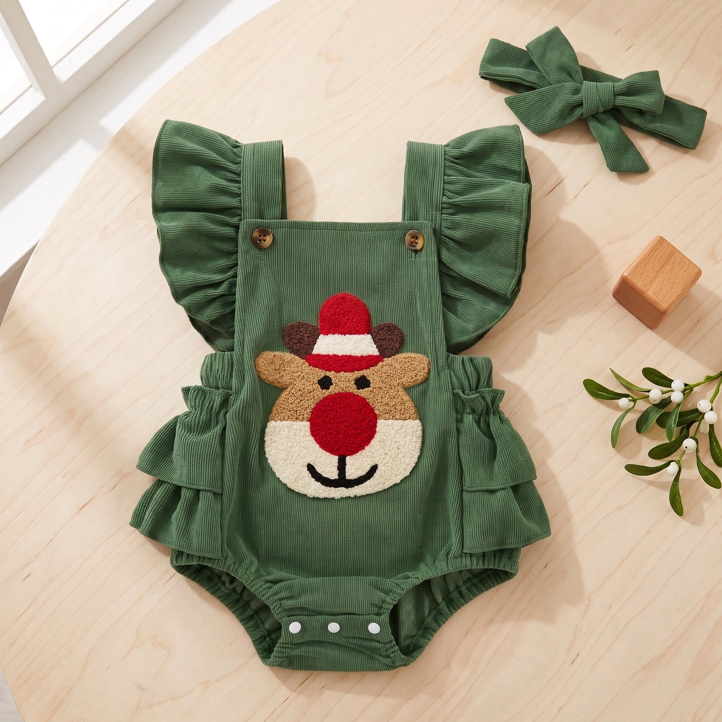 Little Manta Reindeer Ruffle Romper