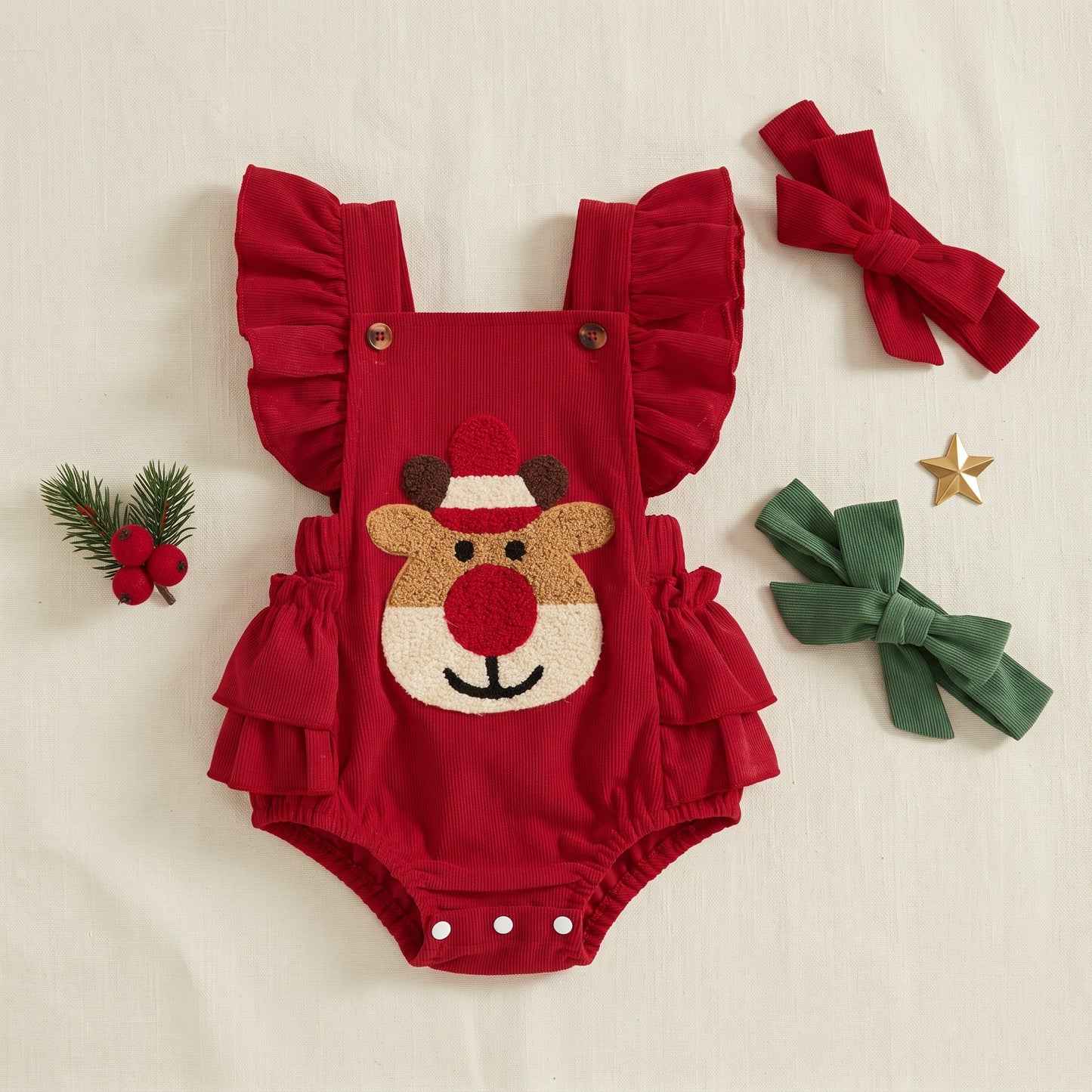 Little Manta Reindeer Ruffle Romper
