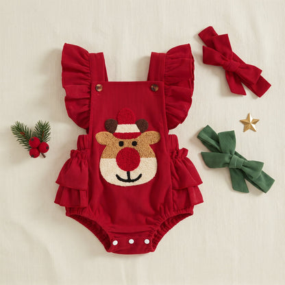 Little Manta Reindeer Ruffle Romper