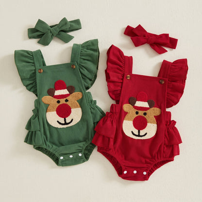 Little Manta Reindeer Ruffle Romper