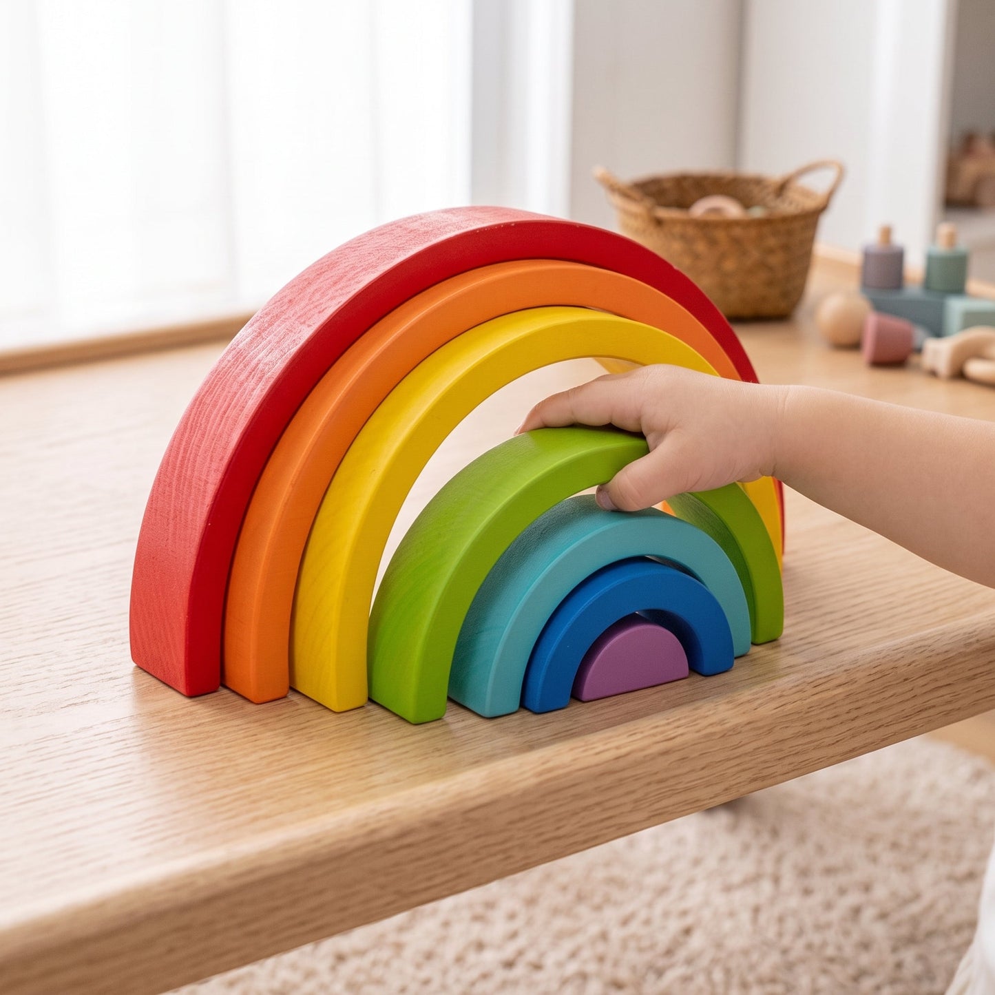 Little Manta Wooden Rainbow Stacking Arch Blocks