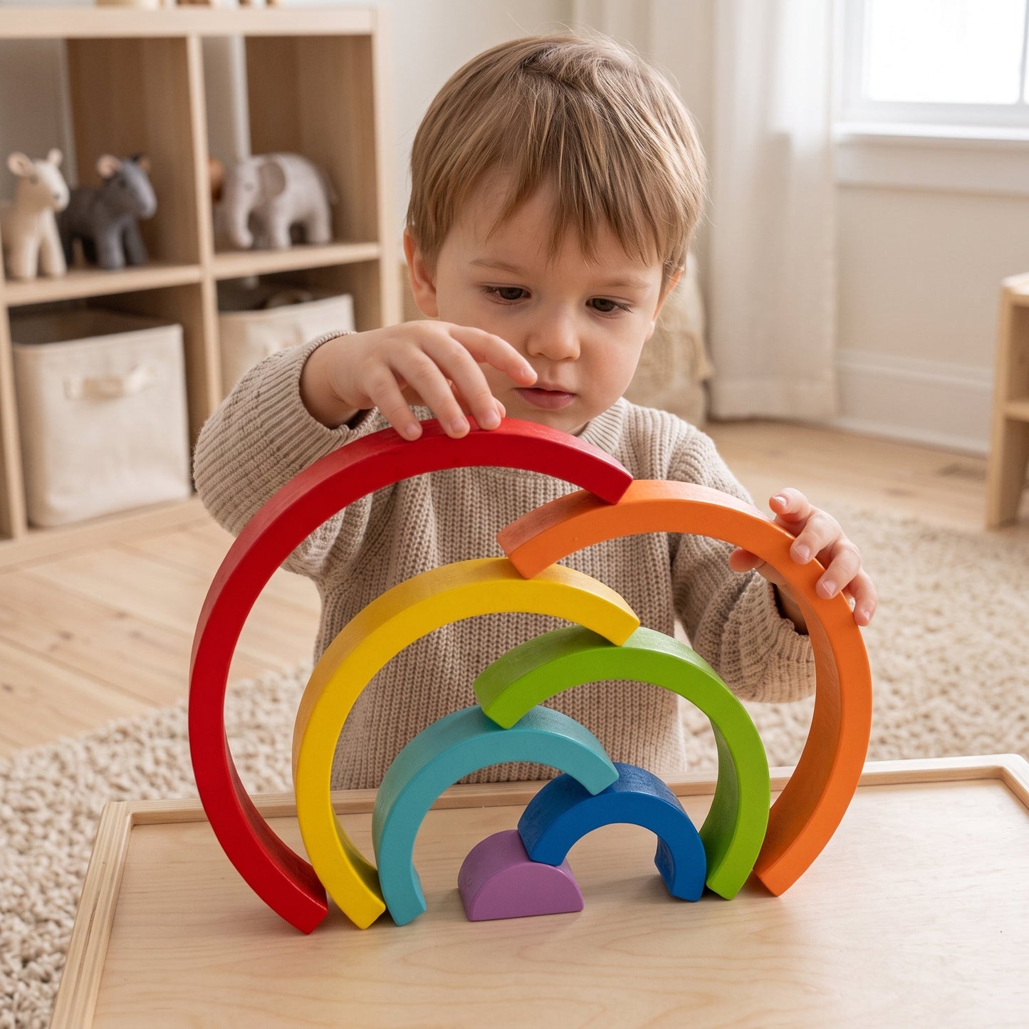 Little Manta Wooden Rainbow Stacking Arch Blocks