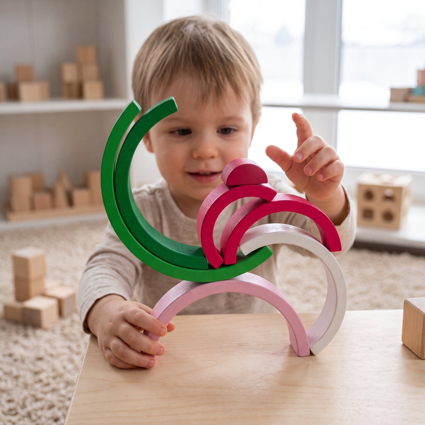 Little Manta Wooden Rainbow Stacking Arch Blocks