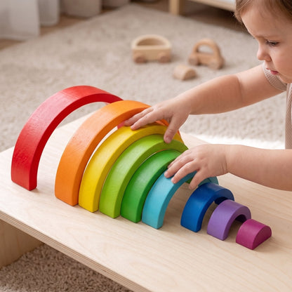 Little Manta Wooden Rainbow Stacking Arch Blocks