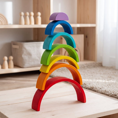Little Manta Wooden Rainbow Stacking Arch Blocks