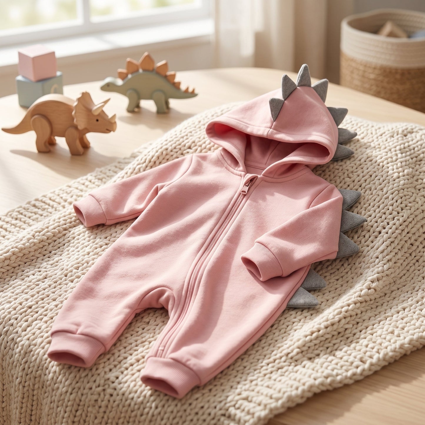 Dinosaur Hooded Baby Onesie
