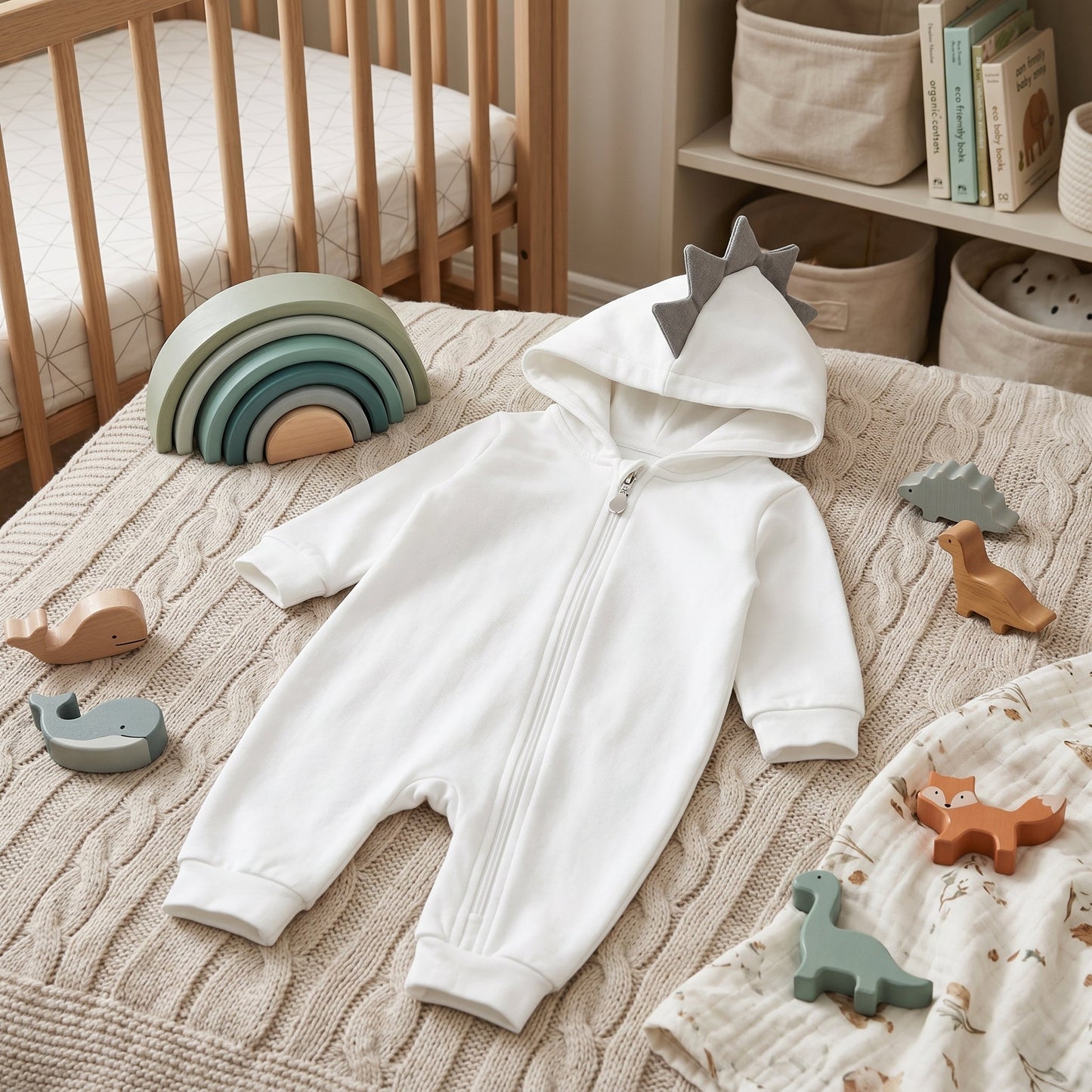 Dinosaur Hooded Baby Onesie